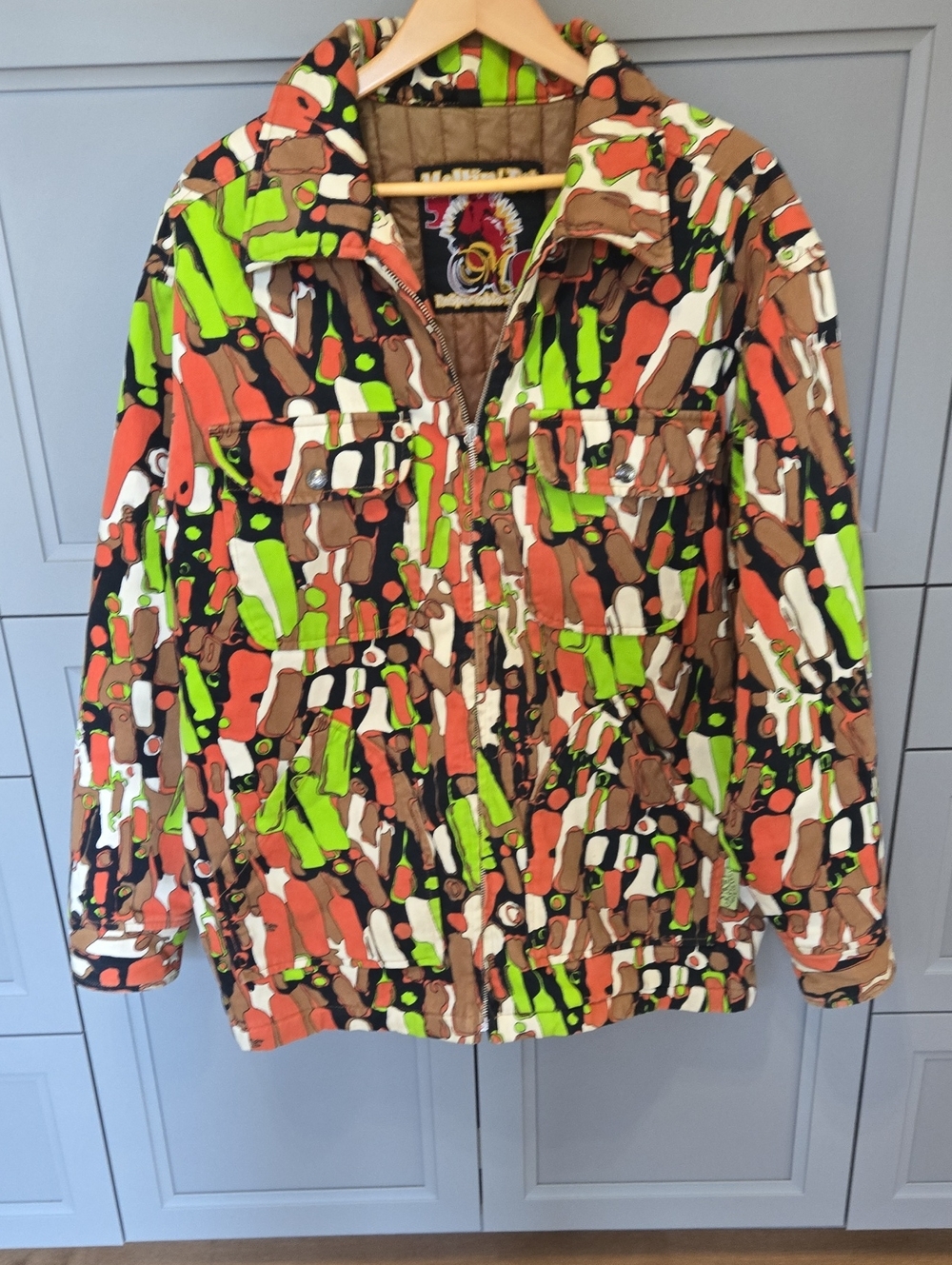 Meltin Pot Green Orange Brown Abstract Print Field Jacket